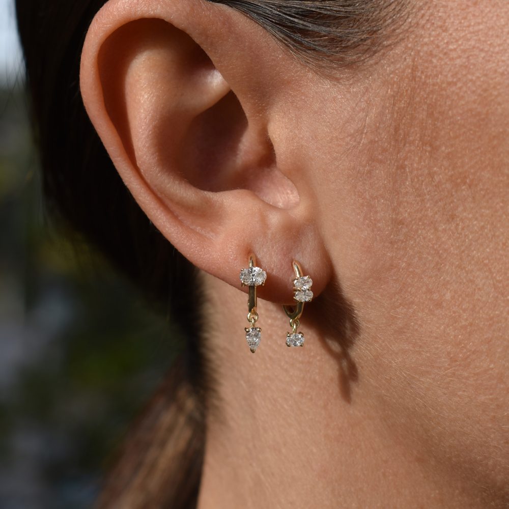 hoops gold white diamonds earrings