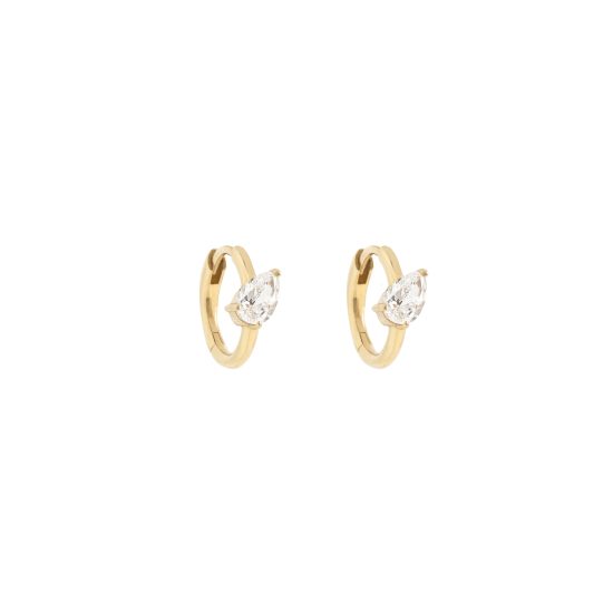 gold hoop earrings white diamond pear shape