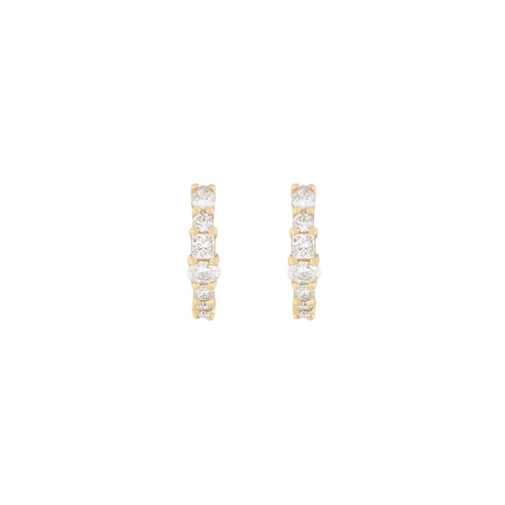 gold hoop earrings white diamond pear shape oval shape brilliant diamond