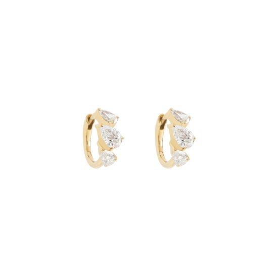 gold hoop earrings white diamond pear shape