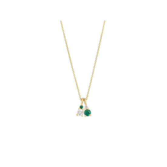 gia double necklace white diamonds emeralds gold